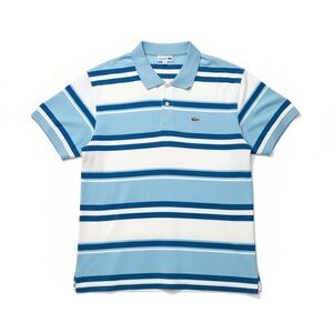 Lacoste Light Blue and White Striped Polo